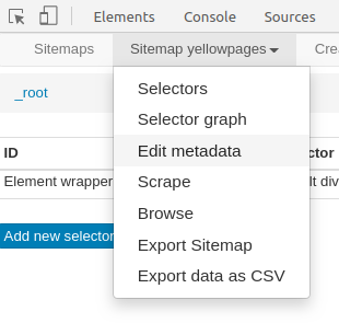 Web Scraper Edit Metadata