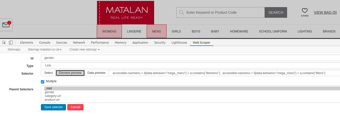 Creating-First-Selector-Gender-Category-Link-Selector-Scraping-Ecommerce-Classical-Way-Web-Scraper-Blog